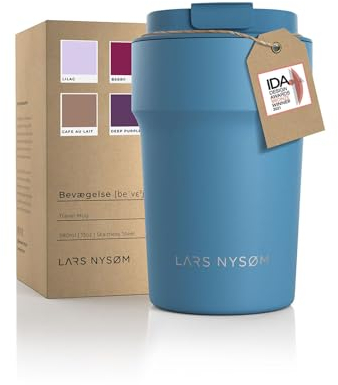 LARS NYSØM Taza térmica café para llevar | Termo Café para llevar de 0,38 litros con aislante | Travel Mug de Acero Inoxidable a Prueba de Fugas para la Bebida Caliente y Té (Calypso Blue, 380ml)