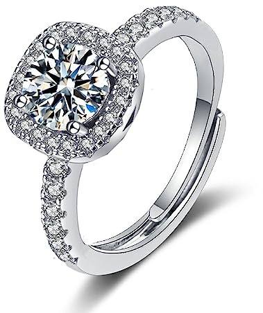GMEDRIDAS Silver Rings for Women Adjustable Ladies Rings,White Square Cubic Zirconia Birthstone Thumb Ring Wedding Rings Engagement Rings Gift for Women