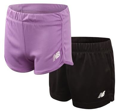 New Balance Girls Athletic Shorts - 2 Pack Active Performance Mesh Dolphin Running Shorts for Outdoor Activities, Size 7-8, Purple Black