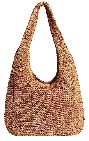 ZFBAOJT Stroh Tasche für Frauen Strand Woven Tote Bag Große Kapazität Umhängetasche für Sommerurlaub Braun
