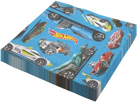 Party Factory `Hot Wheels´ 20 Papier Servietten, 33x33cm, bunt, 3-lagig, Einwegservietten für Kindergeburtstag oder Mottoparty