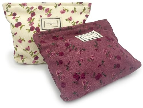 Sunolkie 2 Pezzi Beauty Case da Viaggio, Borsa Trucco per Cosmetici Rose Flower per Donne,Pochette donna, Portatile Trousse Trucchi con Cerniera, per Donne Ragazze
