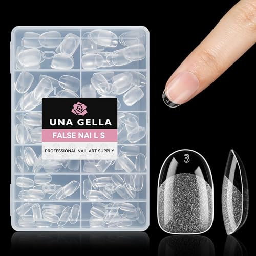 UNA GELLA Capsule Americaine Ongle Ovale Courte, 216 Pièces 12 Tailles Gel Doux Autocollant Couverture Totale Acrylique DIY