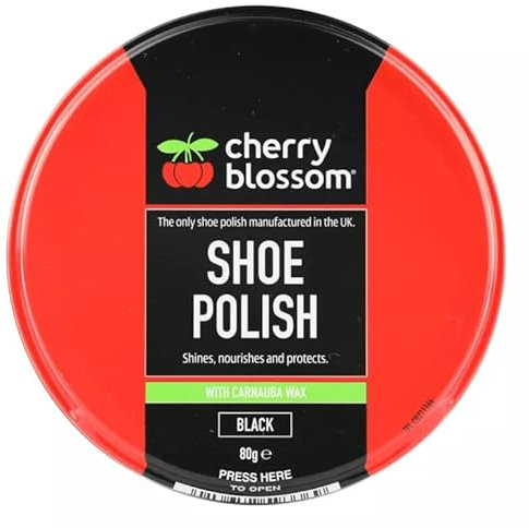 DTD QUALITY MATTERS Cherry Blossom Shoe Polish Black 80g – Traditional Paste for Leather Shoes & Boots, with Carnauba Wax – Shines, Nourishes & Protects – Long-Lasting High Gloss Finish