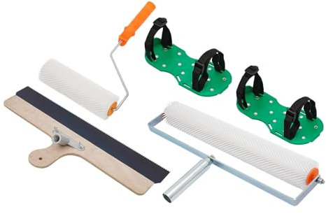 Kit d'outils de ciment autonivelant, comprend un râteau, des chaussures à pointes et 2 rouleaux, des outils autonivelants pour l'auto-nivellement du ciment et l'élimination des bulles à la maison