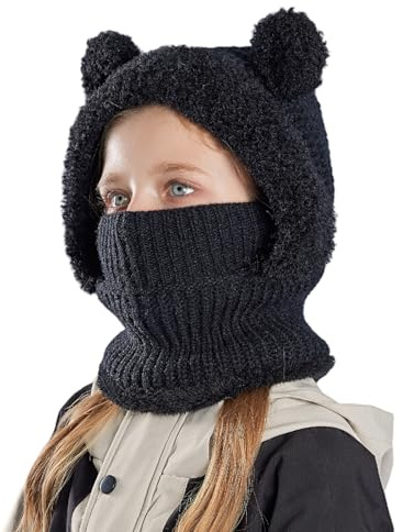 TAGVO Fille Garçon Cagoule Hiver, Balaclava Casquette Polaire Mignon Animal Thermique Bonnet Écharpe Ensamble Enfant Chaud Cache Cou Oreilles Chapeaux pour 4 à 10 Ans