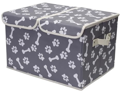 Geyecete Large Storage Boxes - Large Linen Fabric Foldable Storage Cubes Bin Box Containers with Lid and Handles for Dog Apparel(Bone claw)