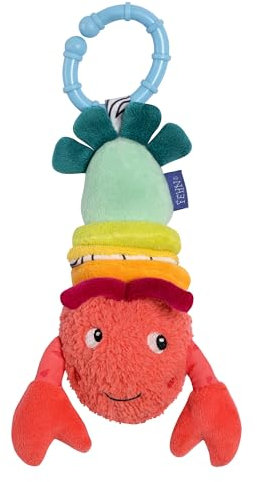 Fehn Aragosta giocattolo vibrante, per attività motorie, da appendere, per passeggino, lettino e seggiolino per auto, da mordere, afferrare, produce suoni, per neonati e bambini dai 3 mesi