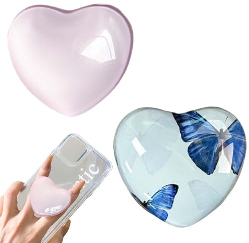 HAMKU 2 Pièces Poignée Grip, Grip Telephone, Extensibles Base Téléphone Portable Poignée Support Coeur en Verre Magnétique Compatible pour Smartphone