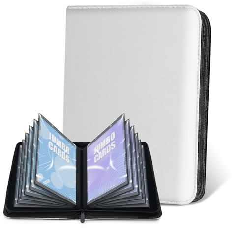 Album da Collezione per Carte Jumbo - WITHYU Raccoglitore Senza Anelli con 60 Tasche, Custodia in Pelle PU, Portacarte, Binder per Carte da Gioco TCG (Bianco, 14.5 x 20 cm)