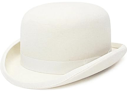 XUCZHAI Melonhatt i vit filt för män/kvinnor, satinfodrad med satin, för kvällsfest, formell kostym, trollkarlsmössa