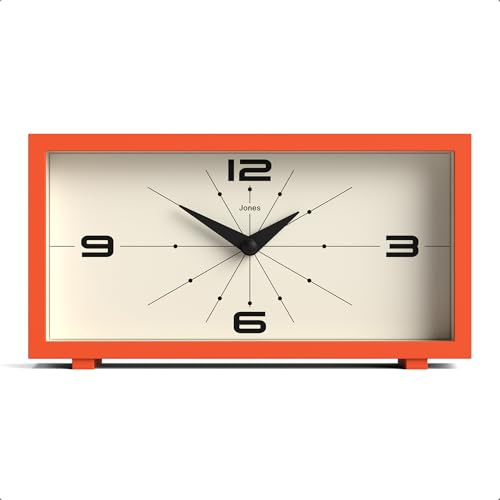 Jones Clocks® Odeon orologio da tavolo | Design rettangolare moderno | Arancione | Elegante look retrò per mensola, tavolo, mensola del camino o comodino