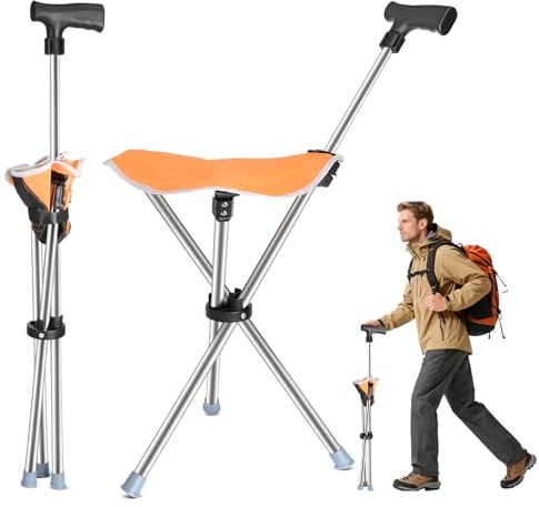 Canne de marche triangulaire avec siège 2 en 1 pliable légère avec 150 kg, pour personnes âgées et adultes, idéale pour les voyages en plein air, le camping et l'alpinisme