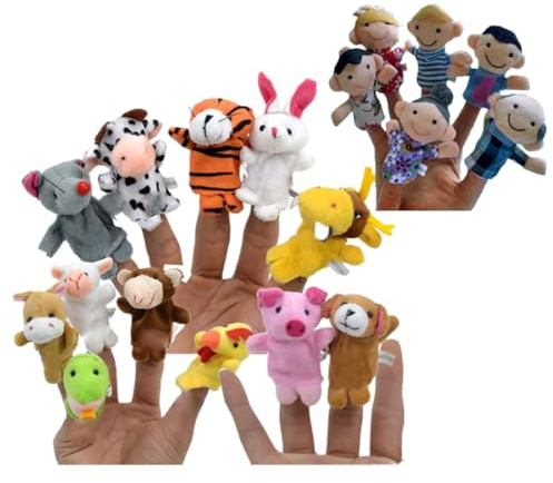 Veesper Marioneta de Dedo de Animal para niños, Marionetas de Mano, Juguetes de Peluche con Dedos pequeños para cumpleaños de bebé, 18 Uds.