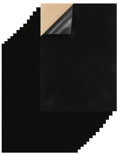 QiaoLiangYao 12 Sheets Black Velvet Fabric Sticky Back A4, Self Adhesive Felt Sheets for Jewelry Box Liner, Premium Soft Velvet Drawer Liner for Arts and Crafts, DIY Projects (Black, 21x30CM)
