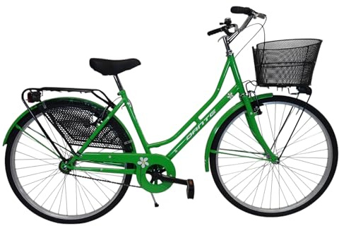 CICLI DANTE - Bicicletta donna da città per passeggio Olanda 26, classica stile retrò ad una velocità, con particolari neri e cestino anteriore (Verde)