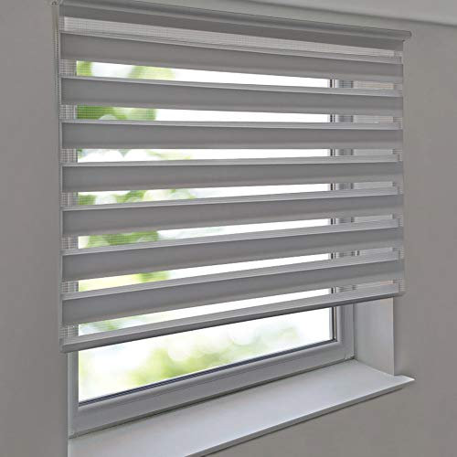 Doppelrollo Premium 50 x 150 cm hellgrau - Duorollo Vario Seitenzug zum Anschrauben freihängend für Wandmontage und Deckenmontage - inkl. Metallträger