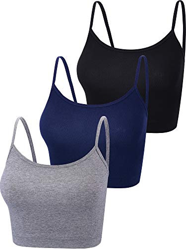 3 Pieces Spaghetti Strap Tank Camisole Top Crop Tank Top for Sports Yoga Sleeping (Black, Dark Grey, Navy, M)