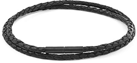 Auroris Echtleder Kette geflochten schwarz Dicke 3mm mit Tunnel-Drehverschluss aus SCHWARZEM Edelstahl Länge 50 cm