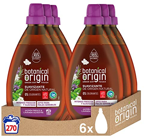 Botanical Origins Suavizante para Ropa Ecológico Apto para Pieles Sensibles, Fragancia Jazmín Fresco y Lavanda Silvestre 6x900ml - 270 lavados