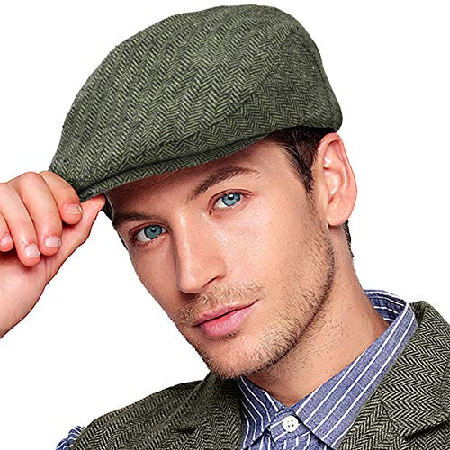 LADYBRO Herren ‌Ivy Gatsby Newsboy Mütze - Klassische Wollmischung Fischgrät-Tweed‌ Flachmütze‌ Hut Herren Schirmmütze