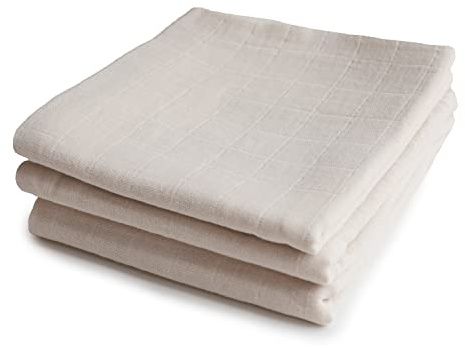 Mushie Muslin Cloth | 1x Set of 3 pack Muslin Cloths | Use: Mini Blanket & Other Nursery Needs | Material: 100% Organic Cotton | 58x60cm | Extra Soft for Babies & Toddlers (Fog)