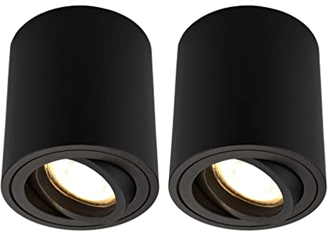 Ledvion - 2X Faretti LED a montaggio superficiale, Rotondi, Dimmerabili, 5W, 2700K, Neri, Lampada da soffitto