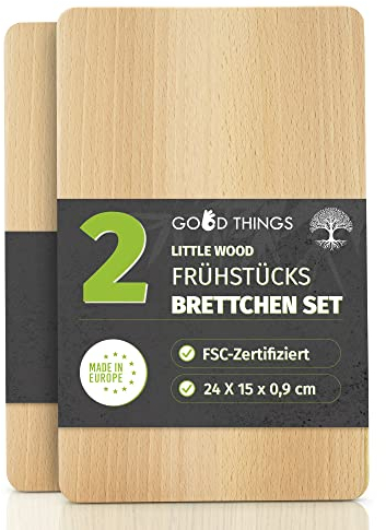 Little Wood - Frühstücksbrettchen aus Holz - Perfekt als Schneide- und Brotzeitbrett - Buchenholz Frühstücksbrett FSC-zertifiziert - Ideales Holzbrett für die Küche (2er Set)
