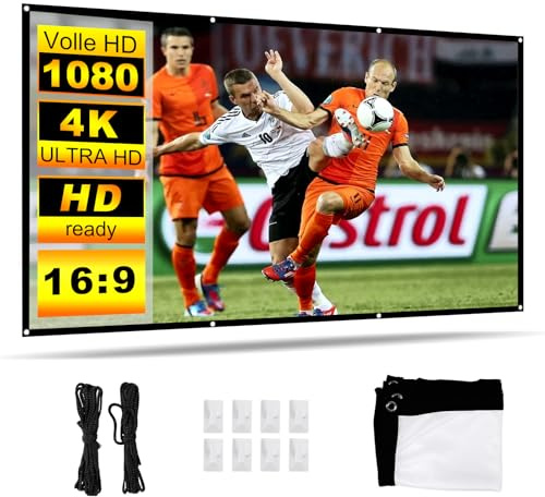 Beamer Leinwand 120 Zoll,16:9 HD Faltbarer Beamer Leinwand,einfache hängende Filmleinwand mit Haken, Seilen, tragbare Büro-Innen- und Außenbereich, Videoprojektionsleinwand