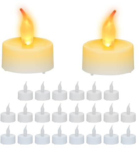 Relaxdays Teelichter, 24er Set, runde LED, flackernd, elektrisch, flammenlose Kerzen, HxD: 4,5 x 3,5 cm, weiß