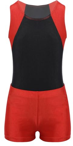 MSemis Jungen Tanztrikot ärmellose Turnanzug Gymnastik Leotard mit Shorts Kinder Gymnastikanzug Wettbewerb Sportanzug Rot 134-140/9-10 Jahre