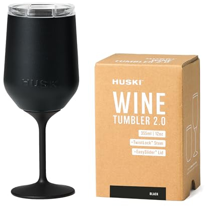 Huski Bicchiere da vino 2.0, in acciaio inox di alta qualità, con stelo staccabile e coperchio EasySlider, triplo isolamento, mantiene le bevande fredde per ore (acciaio inossidabile spazzolato)