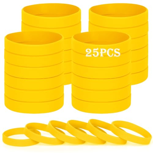 HONTIUS 6.3'' Braccialetti In Gomma, 25 Pezzi Braccialetti In Silicone, Giallo Vuoto Elastici di Gomma per Uomo Donna Scuola Insegnante Squadra Festa (Adatto per 3-7 Anni)