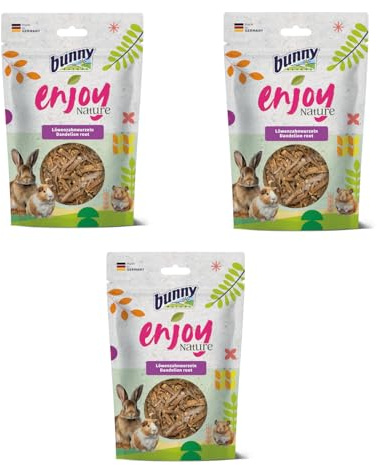 Bunny EnjoyNature Raíces de diente de león, 3 unidades, 3 x 100 g, alimento individual para conejos y roedores enanos, rico en vitaminas B, C y E, 100% natural, sin aditivos ni potenciadores del sabor