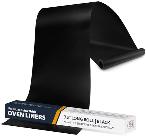 Oven Liners for Bottom of Oven - Large Heavy Duty Mats, 17” x 75” Non-Stick Reusable Liner for Electric, Gas, Toasters, Grills - BPA & PFOA Free Kitchen Accessory to Keep It Clean (Black)