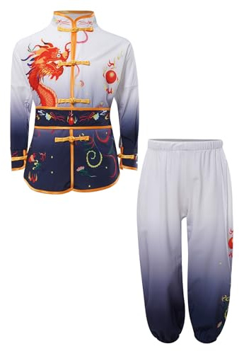 Oyolan Kung Fu kostym barn pojke flicka kampsport outfit traditionella kinesiska Tai Chi kläder, svart, 5-6 ans