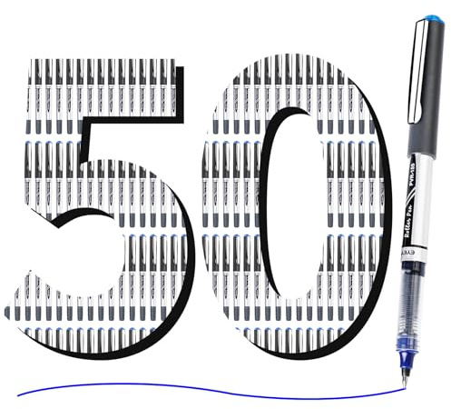 EYEYE Bolígrafos de tinta líquida, Azul, 0.7 mm, paquete de 50 bolígrafos, punta fina, secado rápido, Escritura suave para diario, suministros de oficina y escuela