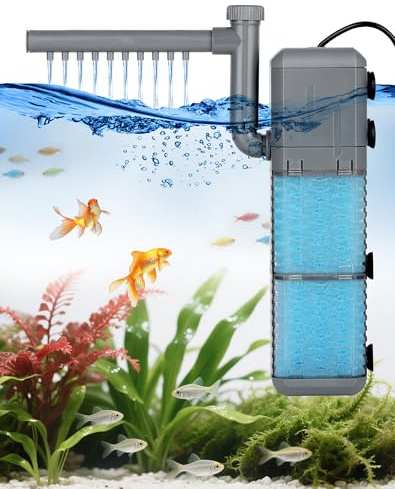 NETONDA Filtre Aquarium Réglable Pompe Aquarium 800L/H 9W Ultra-Silencieux Filtre Intérieur Aquarium Double Mousse Filtrante pour Aquariums de Moins de 250 L