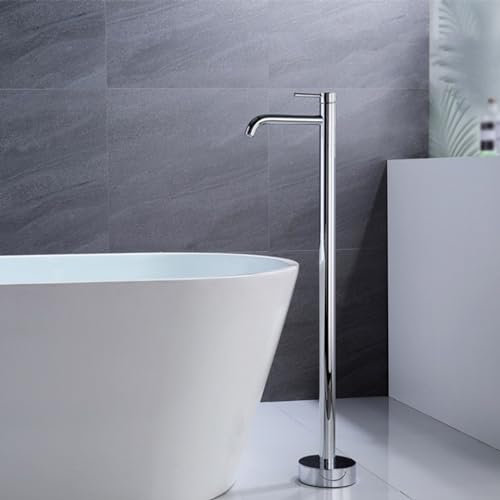 Grifo Mezclador para Bañera Moderno Grifos de Baño de Pie Monomando de Latón para Agua Caliente Y Fría Montaje En Suelo Cromado