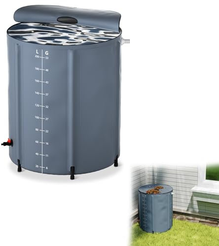 YRHome Réservoir d'eau de pluie pliable de 200 litres - Résistant aux UV et aux intempéries - Avec protection anti-débordement et échelle latérale - Compact pour jardin, balcon, camping - Anthracite