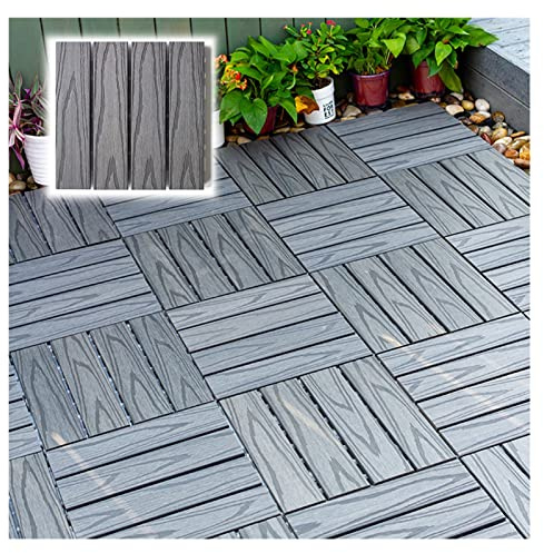 Interlocking Wood Deck Tiles - Waterproof Outdoor Flooring for Balcony and Patio - 6 Pack