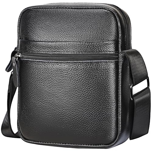 Leathario Bolso Bandolera para Hombre de Cuero - Bolso de Mensajero Impermeable, Bolsas de Mano para Hombre para Negocios, Viajes y Uso Casual