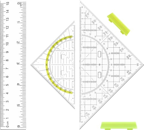 VOSSOT 2 stycken trianglar med handtag, geotriangel och 1 styck linjal 15 cm, transparent geometri set med, halkfri och lätt, stort triangel, perfekt för studenter, designer, målning, potgrafisering