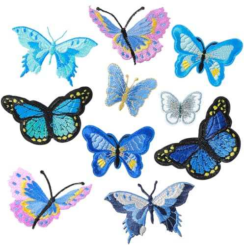 Molain 10 Pcs Butterfly Patches for Ironing On, Embroidery Patches Embroidery Sew Butterfly Applique Repair Patch for Jeans, Jackets, Clothing, Bags, Hats, DIY Decor