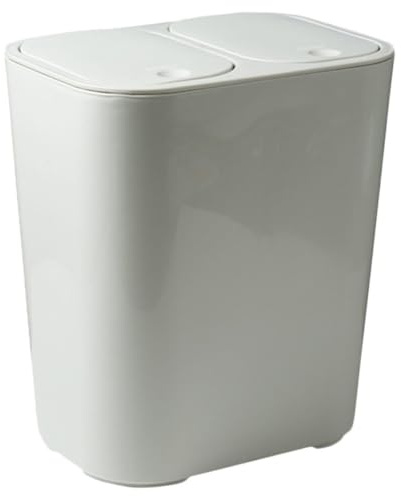 jojofuny Doppelkammer Mülleimer Kunststoff mit Deckel Platzsparender Haushalts Abfallbehälter für Küche und Büro Großer Öffnung Weiß