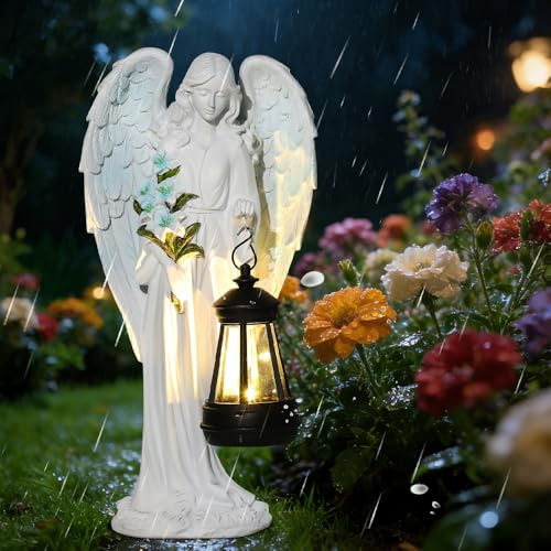 Lotvic Statue da Giardino a Forma di Angelo Custode, Figure da Giardino con Angeli Solari, Angioletto per Cimitero, per Cimitero, Prato, Cortile