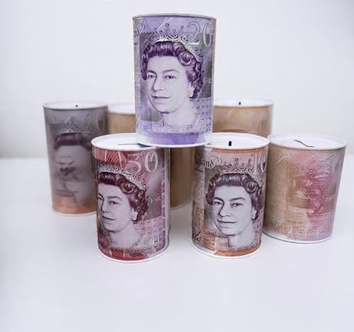 Sterling Coin & Cash Money Tin – Metal Piggy Bank Savings Box for Kids & Adults, Birthday, Holiday & Christmas Money (Random Colour)