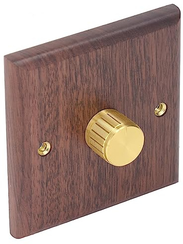 MasYosh Dimmer, Dimmer Rotativo in Legno di Noce Nera con Manopola in Ottone, per Luce Domestica 200-250 V