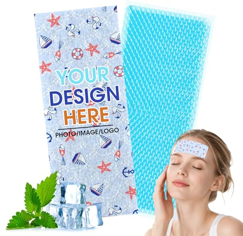 Cerotto Rinfrescante Personalizzato con Foto e Testo – GEL Rinfrescante per Febbre Bambini, Mal di Testa, Colpo di Calore, Vampate, Impacco Freddo per Estate, Affaticamento – 20-100 Pc
