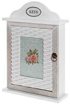 elbmöbel Schlüsselkasten braun weiß braun Blume Holz Vintage Shabby chic Schlüsselschrank Metall-Haken Landhaus H29 x B22 x T7 cm